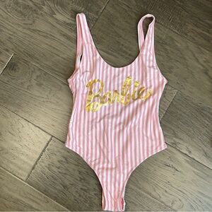 Show Me Your Mumu x Barbie Pink & White Striped One Piece Swimsuit Swimwear XS👙